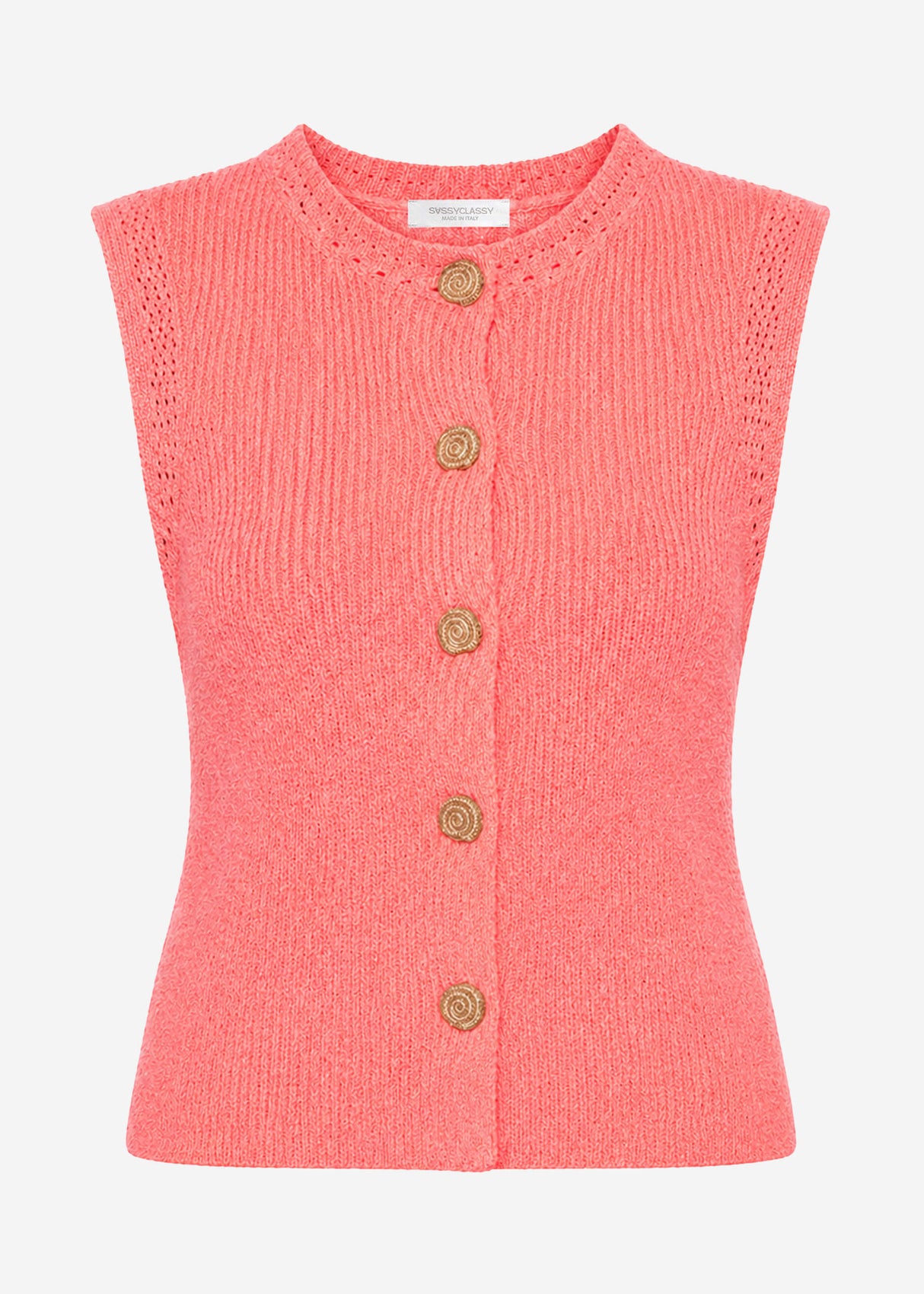 Knit top with shell buttons - coral