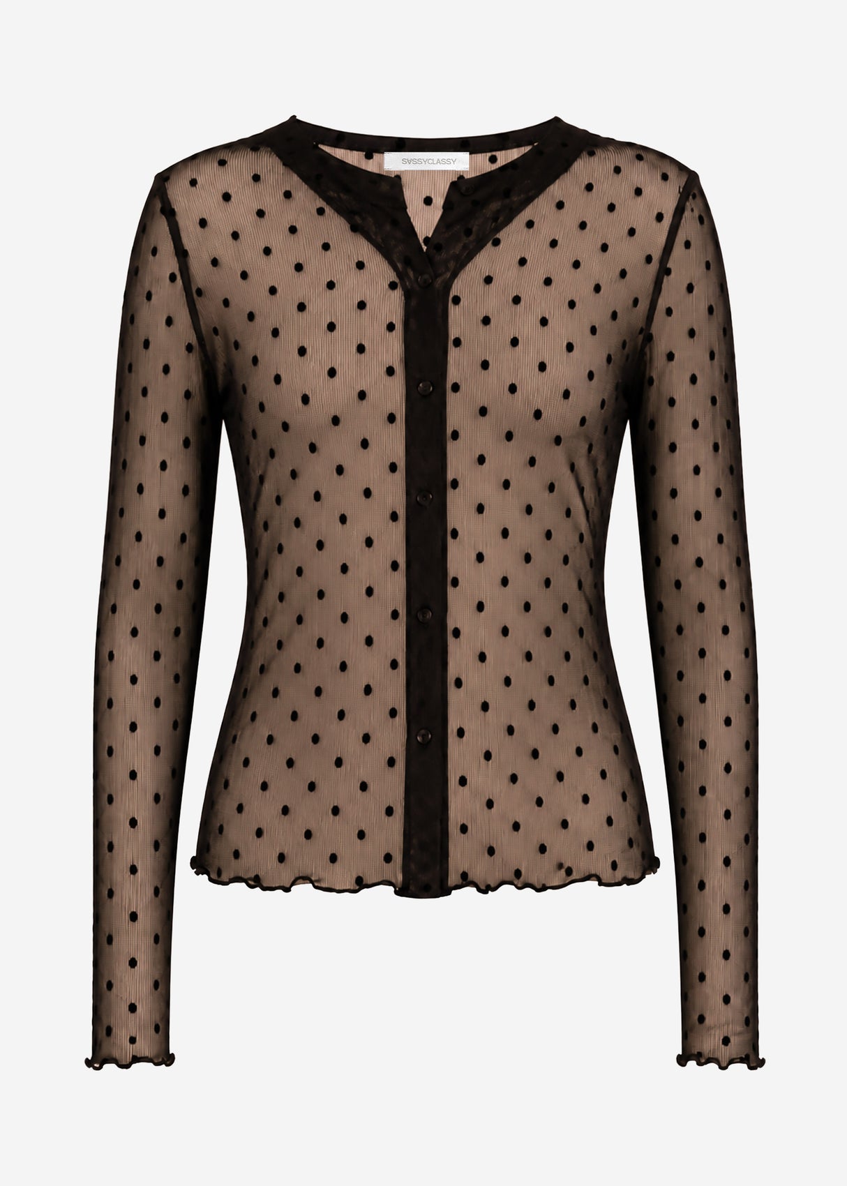 Mesh Langarmshirt mit Punktemuster - braun