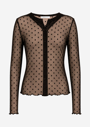 Mesh Langarmshirt mit Punktemuster - braun