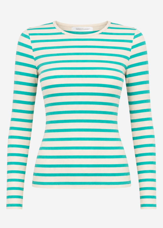 Striped long-sleeved top - turquoise-white