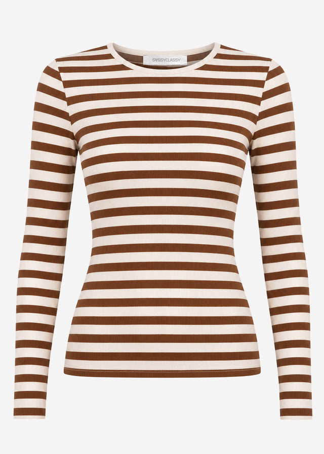 Gestreiftes Langarmshirt - braun-weiß