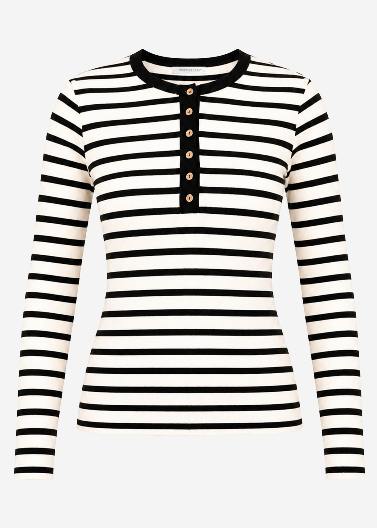 Gestreiftes Langarmshirt mit Knopfleiste - schwarz-weiß
