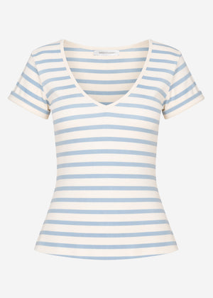 Gestreiftes T-Shirt mit V-Ausschnitt - blau-offwhite