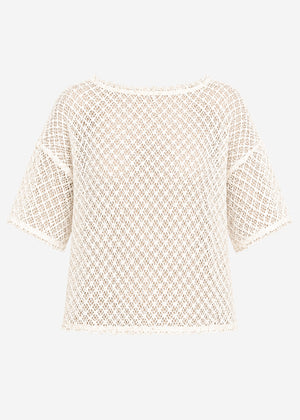Netz-Shirt mit Pailletten - creme