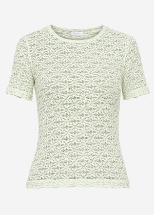 T-Shirt aus floraler Spitze - salbeigrün