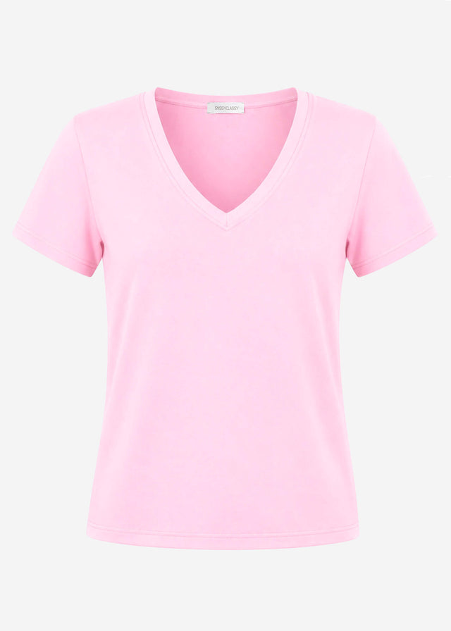 T-Shirt mit V-Ausschnitt - rosa
