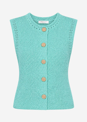 Knitted Top with Seashell Buttons - turquoise