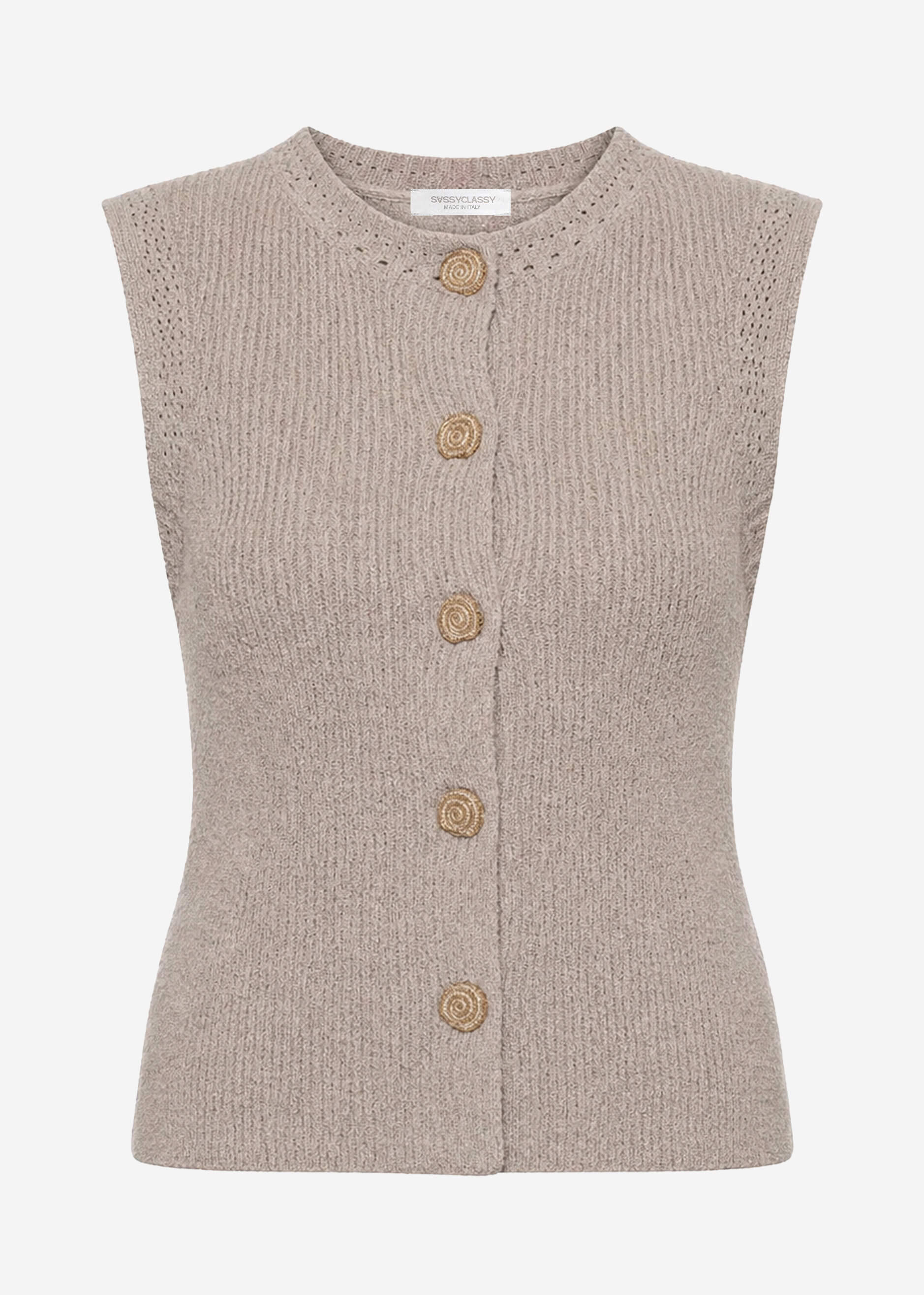 Knitted Top with Shell Buttons - Taupe – SASSYCLASSY