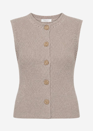 Knitted Top with Shell Buttons - Taupe