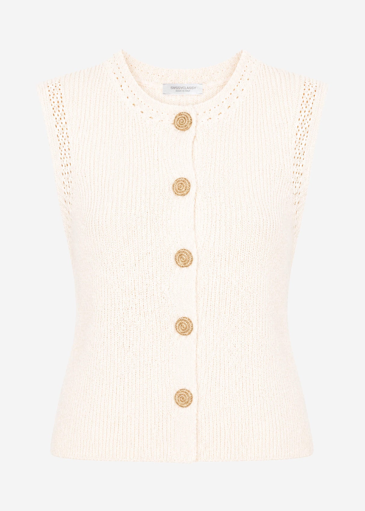 Strick Top mit Muschelknöpfen - offwhite