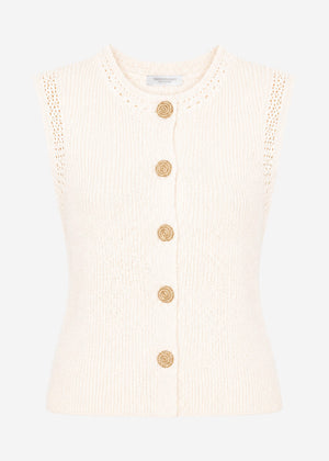 Strick Top mit Muschelknöpfen - offwhite