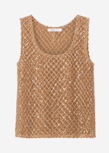 Mesh top with sequins - beige
