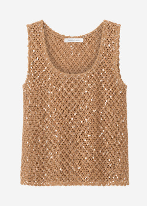 Netz-Top mit Pailletten - beige