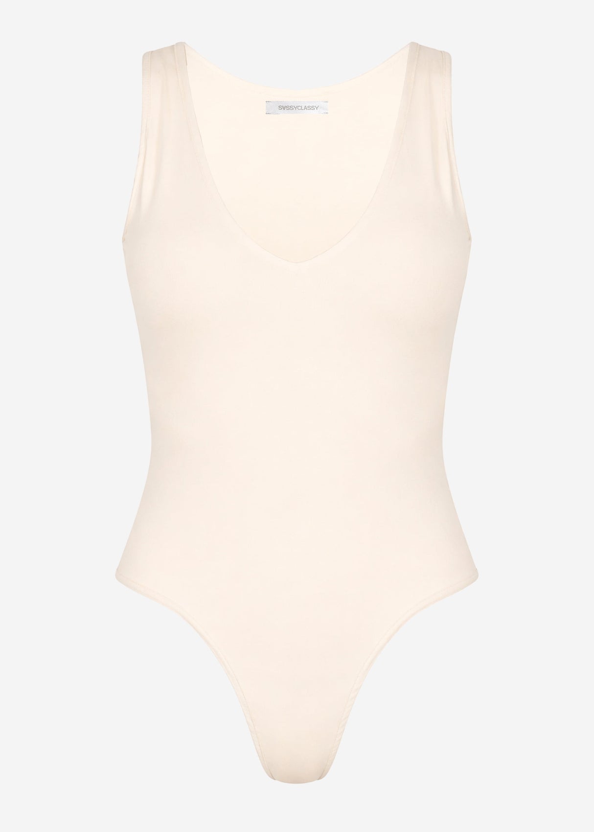 Ärmelloser Body mit V-Ausschnitt - hellbeige