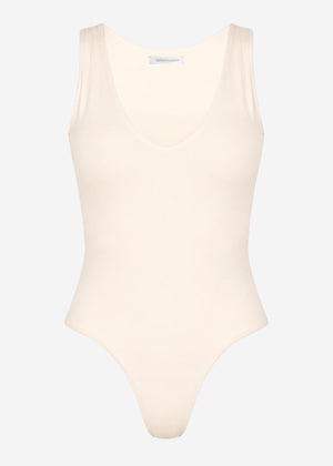 Ärmelloser Body mit V-Ausschnitt - hellbeige