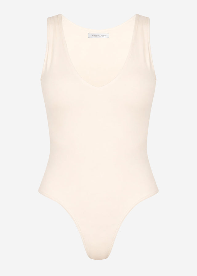 Ärmelloser Body mit V-Ausschnitt - hellbeige