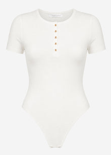 Short-sleeved bodysuit with button placket - off-white