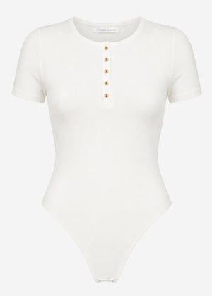 Kurzarm Body mit Knopfleiste - offwhite