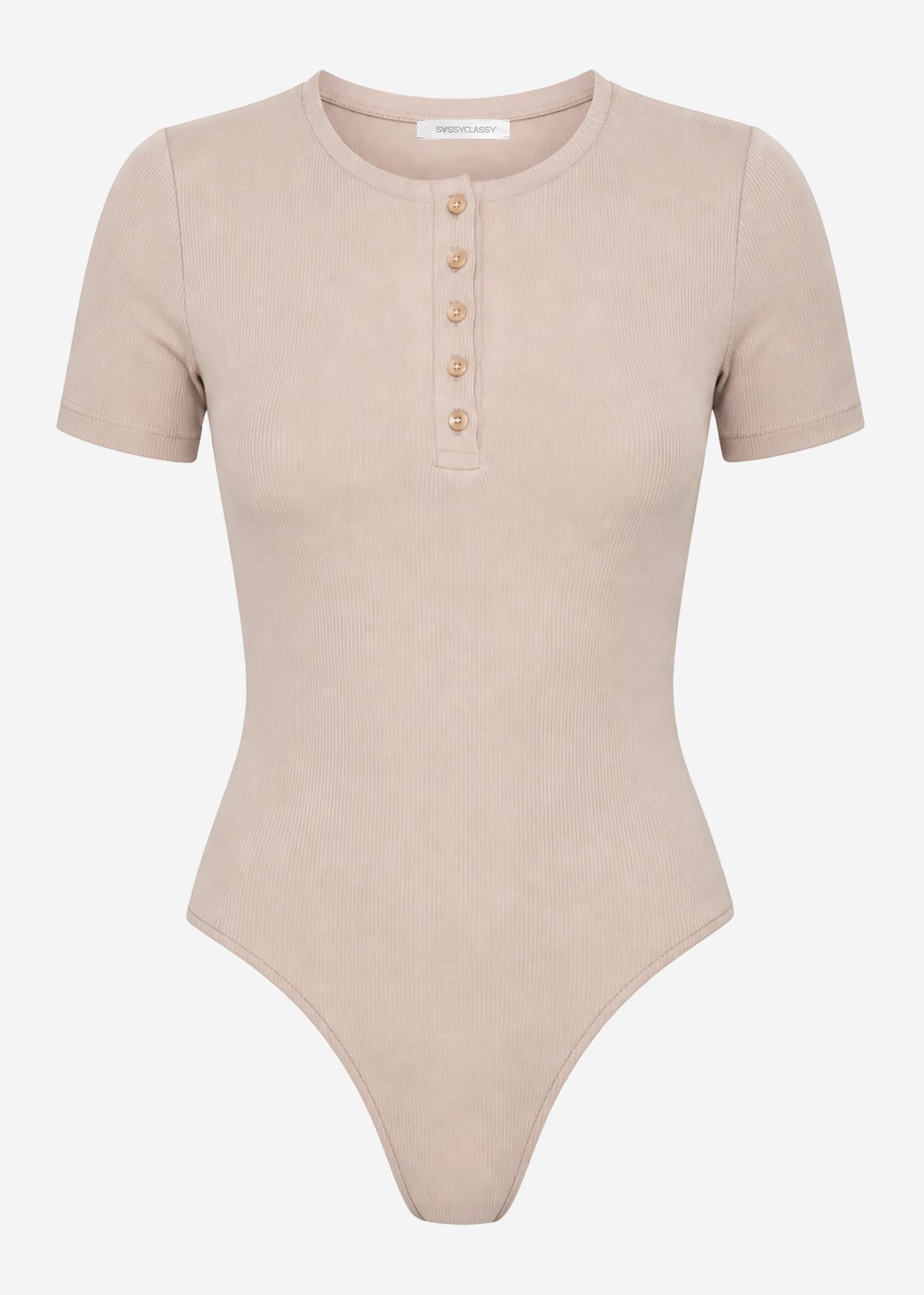 Kurzarm Body mit Knopfleiste - beige