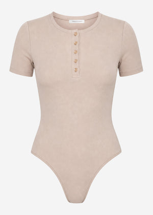 Kurzarm Body mit Knopfleiste - beige