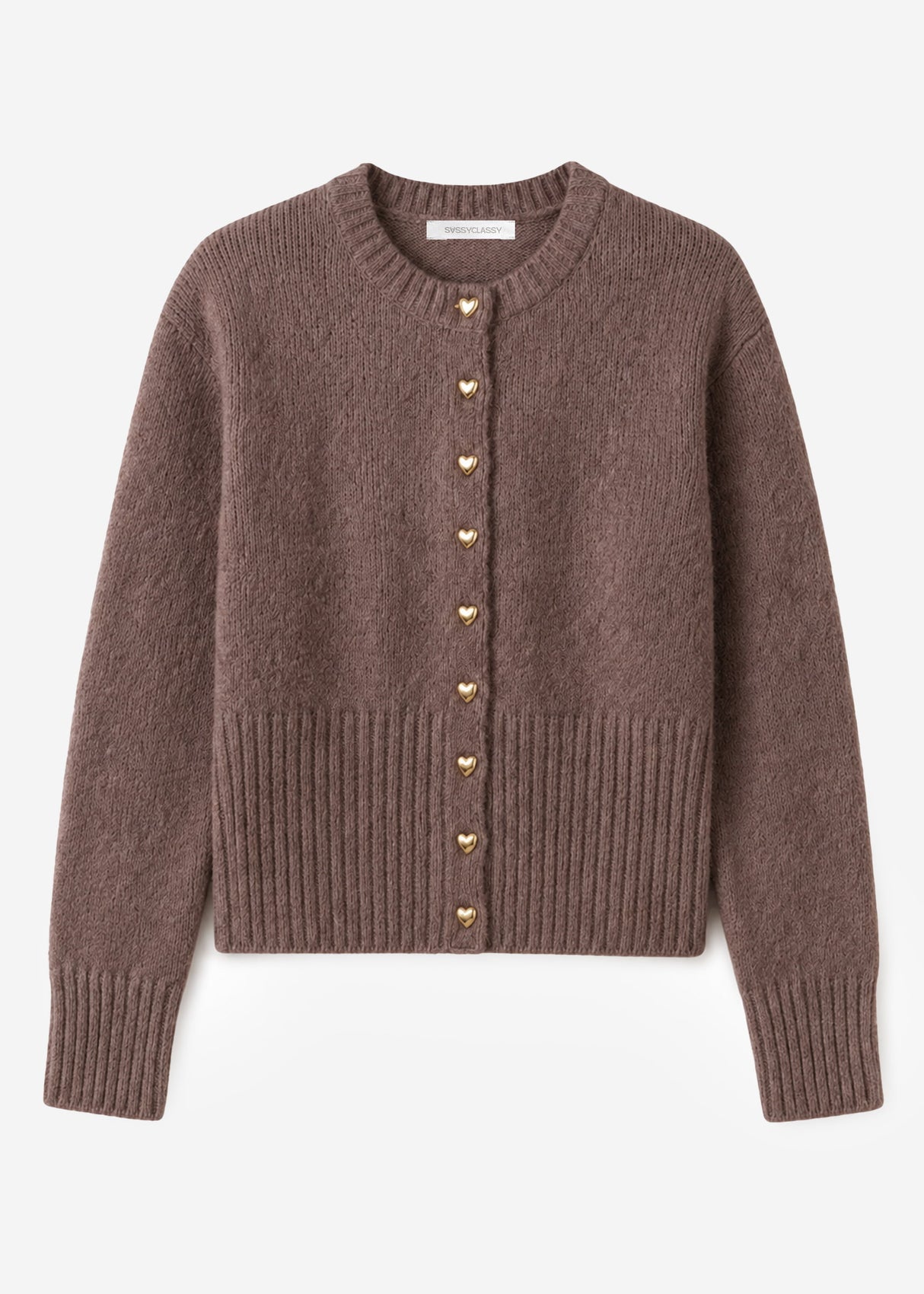 Strickjacke mit Herzknöpfen - braun