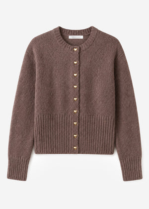 Strickjacke mit Herzknöpfen - braun