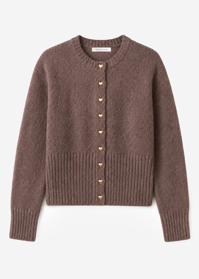Strickjacke mit Herzknöpfen - braun
