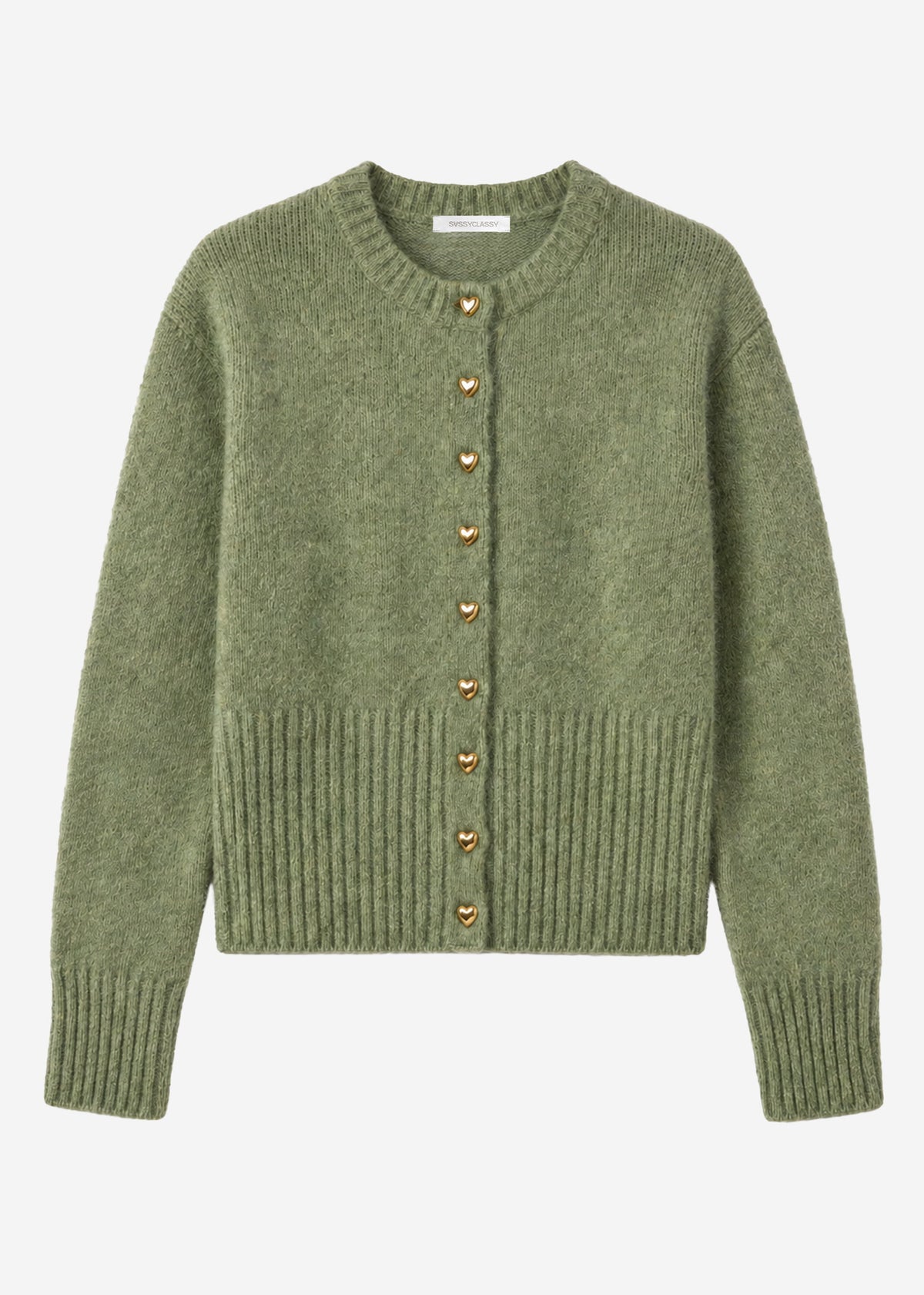 Strickjacke mit Herzknöpfen - khaki