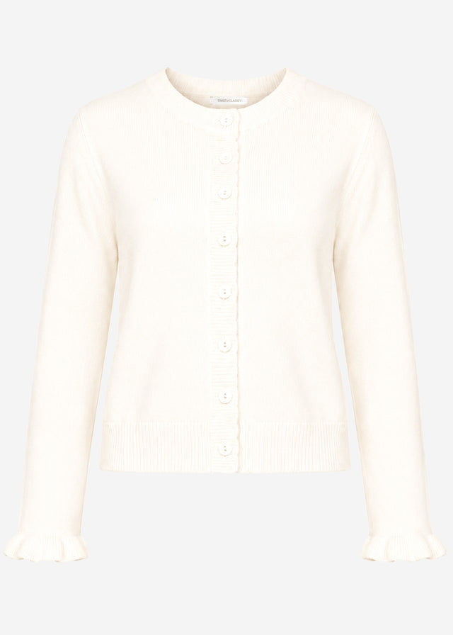 Feinstrickjacke mit Bogenkante - offwhite