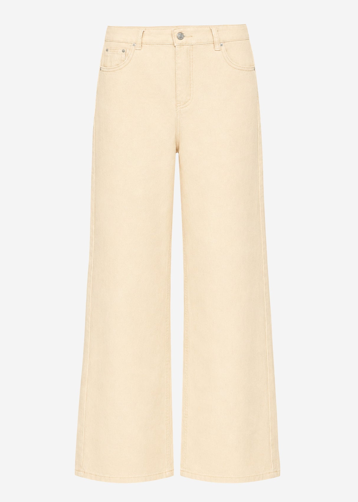 Highwaist Baumwoll-Hose mit weitem Bein - beige