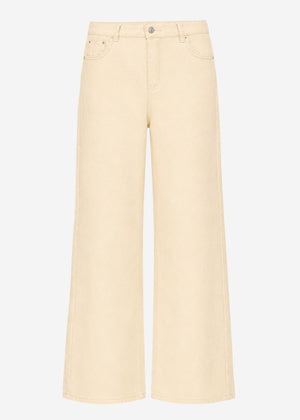Highwaist Baumwoll-Hose mit weitem Bein - beige