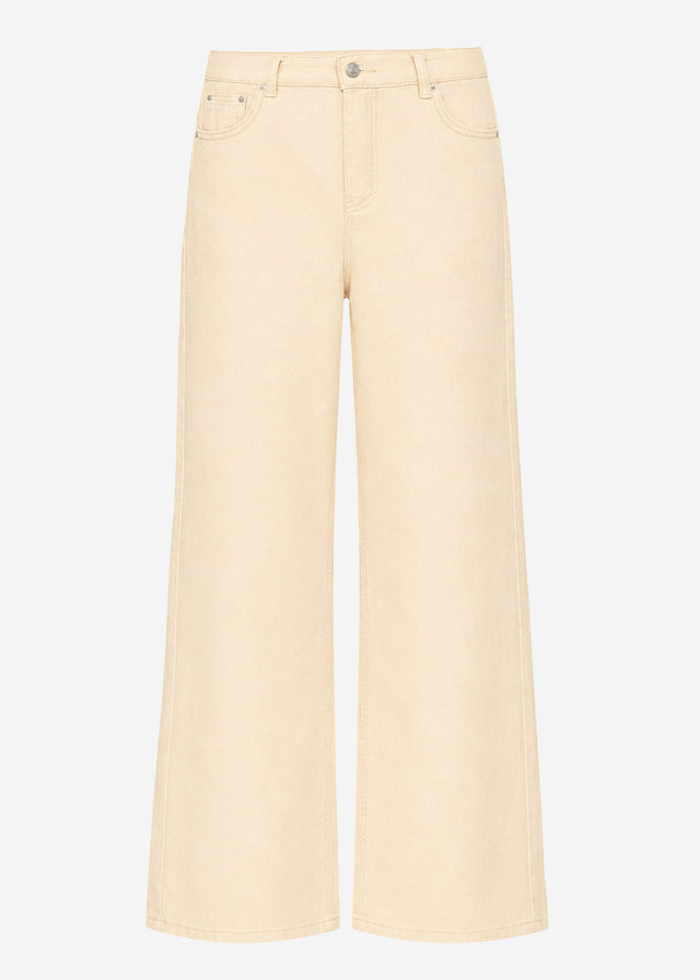 Highwaist Baumwoll-Hose mit weitem Bein - beige