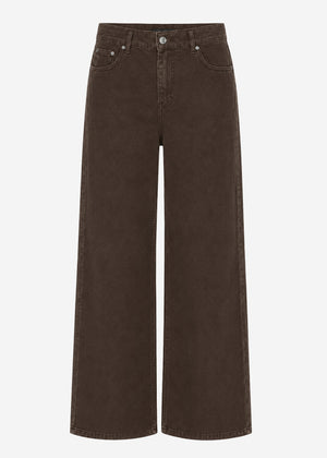 Highwaist Baumwoll-Hose mit weitem Bein - braun