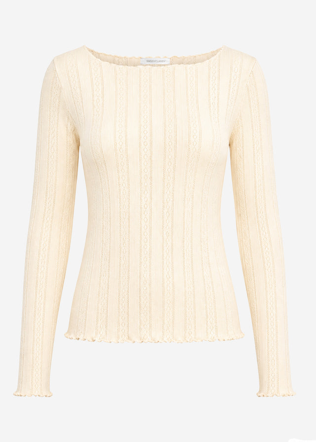 Pointelle long-sleeved top - butter yellow