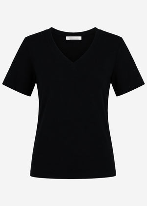Lässiges Ripp T-Shirt mit V-Ausschnitt - schwarz