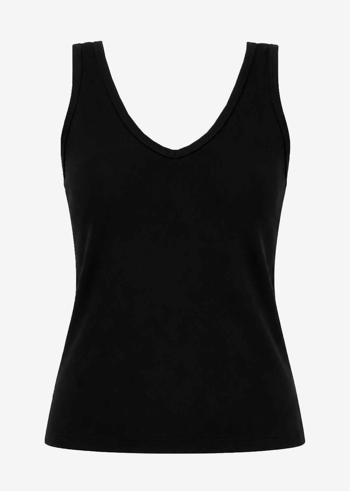 Geripptes Tank Top mit V-Ausschnitt - schwarz