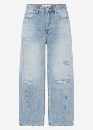 High Waist Jeans im Destroyed-Look - blau