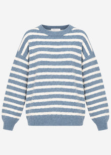 Strickpullover mit Streifen-Design - jeansblau-offwhite
