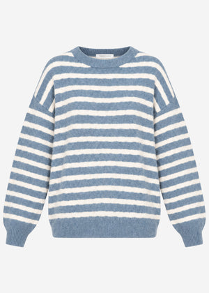 Strickpullover mit Streifen-Design - jeansblau-offwhite