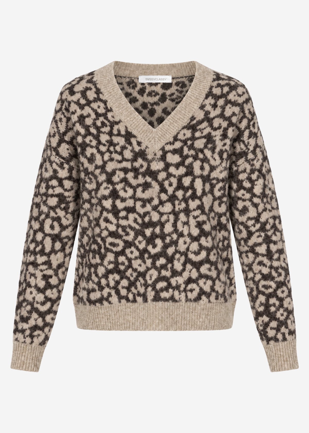Strickpullover mit Leopardenmuster - braun-taupe