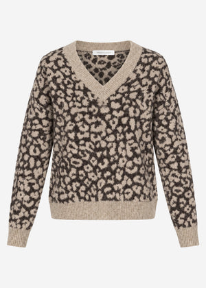 Strickpullover mit Leopardenmuster - braun-taupe