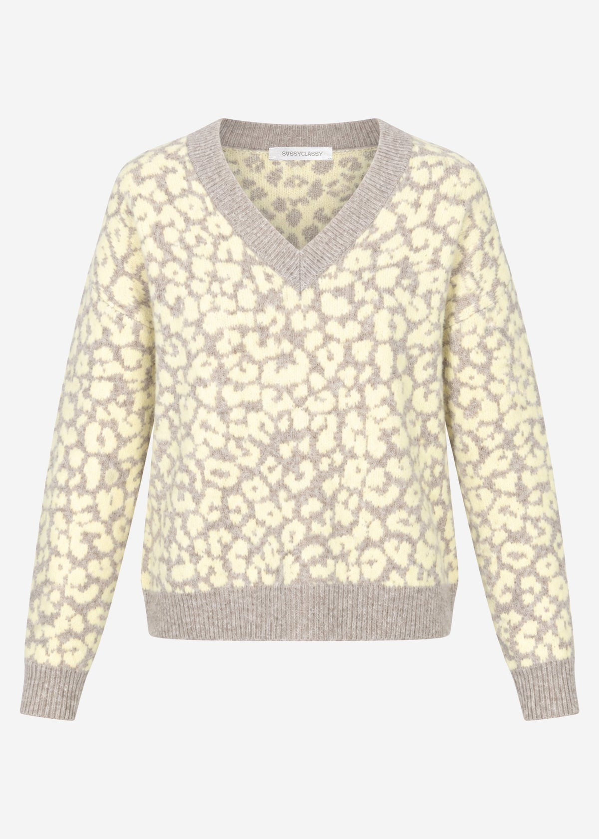 Strickpullover mit Leopardenmuster - beige-gelb