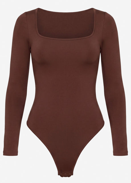 Bodysuit Sculpting Shapewear Langarm mit String - braun