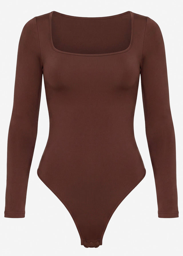 Bodysuit Sculpting Shapewear Langarm mit String - braun