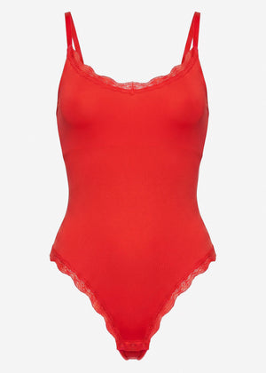Bodysuit Sculpting Shapewear mit String und Spitze - rot