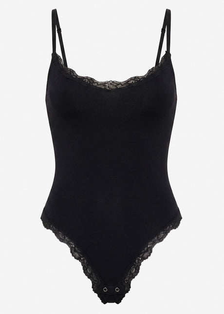 Bodysuit Sculpting Shapewear mit String und Spitze - schwarz