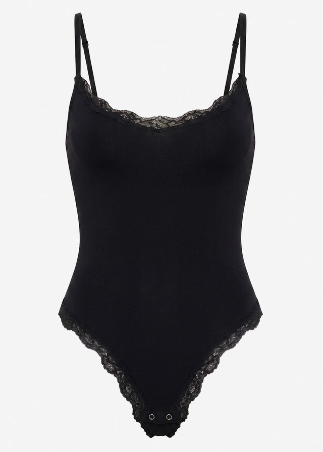 Bodysuit Sculpting Shapewear mit String und Spitze - schwarz