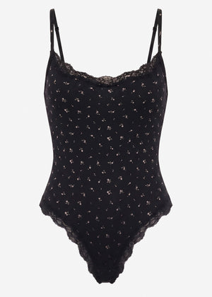 Bodysuit Soft Shapewear mit String und Blumen-Print - schwarz