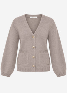 Strickjacke mit V-Ausschnitt und Goldknöpfen - taupe