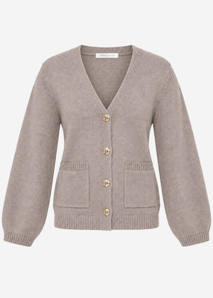 Strickjacke mit V-Ausschnitt und Goldknöpfen - taupe